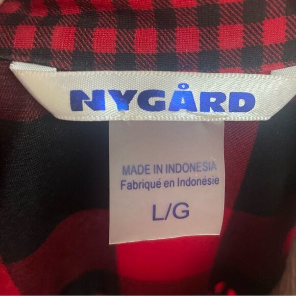 Peter Nygard red & black buffalo plaid, button down, 3/4 sleeve, size L - Picture 4 of 5